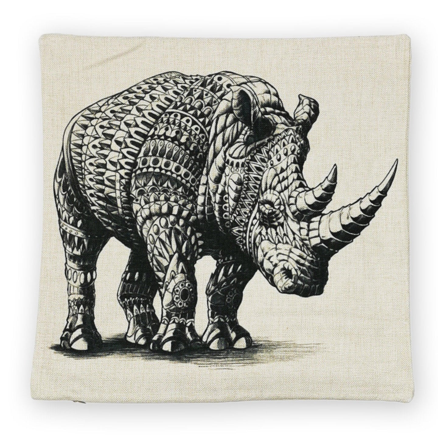 Detailed Line Drawings Sketch Rhino Animal Art Print Square Cushion/Pillow Cover/Cases 45x45cm